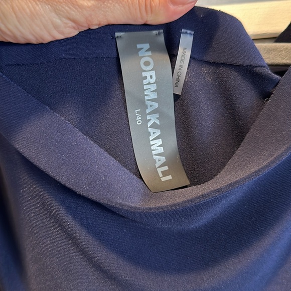 Norma Kamali Dress- Long Sleeve Drop Shoulder Side Slit Gown - True Navy-Large - Picture 14 of 14